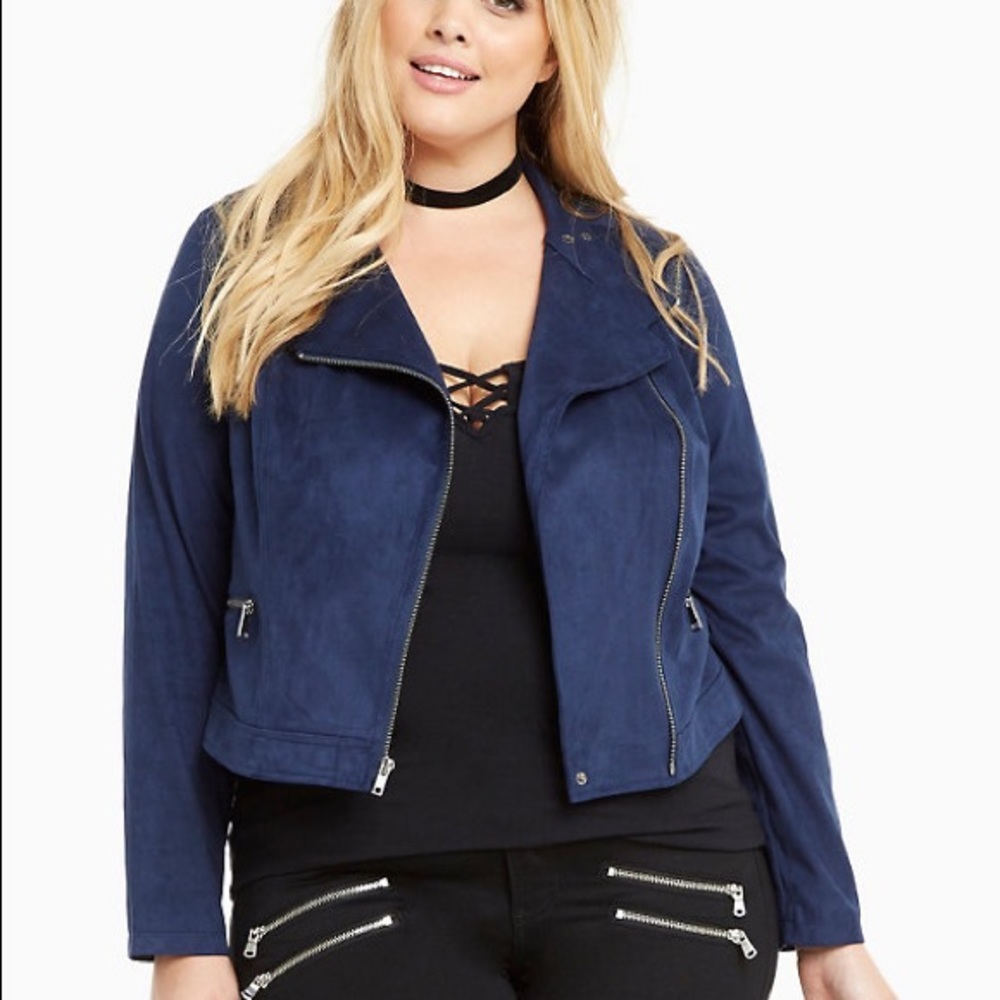 Torrid navy blue suede moto jacket